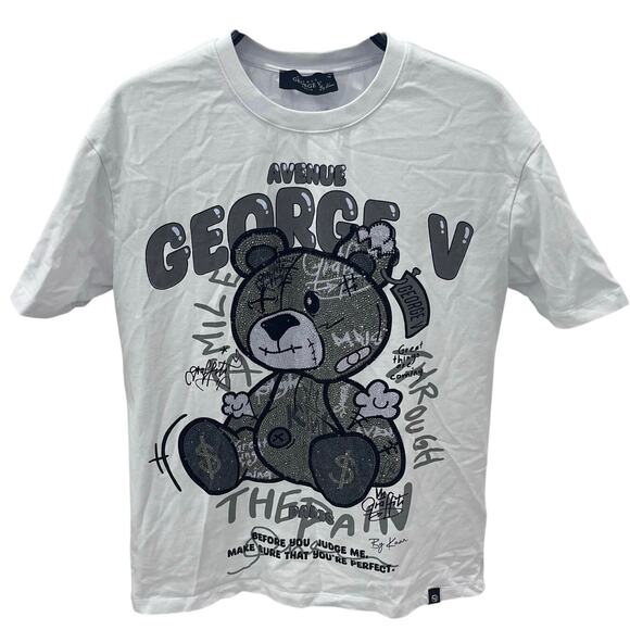 Avenue George V Paris King Bear Rhinestone Men's MD Graphic T-shirt Kaan Design - Picture 1 of 7